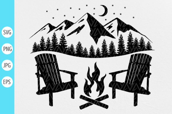 Campfire with Adirondack Chairs Svg: Graphics for Crafts