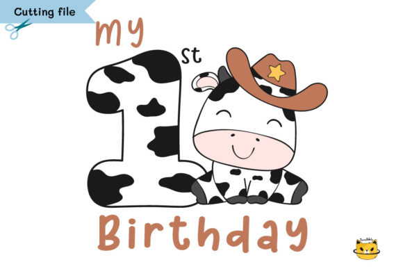 Cute Baby Cow Boy First Birthday SVG for Crafts & Graphics