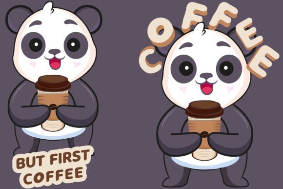 Cute Panda with Coffee for Tshirt Poster: Graphics & Illustrations